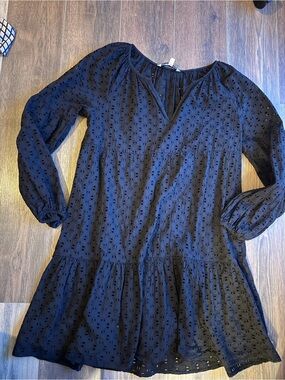 Elizabeth and James Black Eyelet Long Sleeve Mini Dress